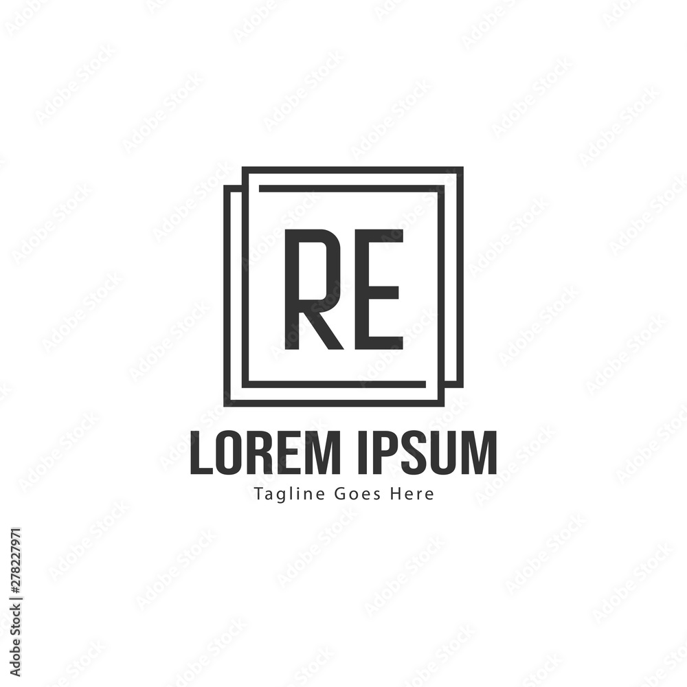 Initial RE logo template with modern frame. Minimalist RE letter logo vector illustration