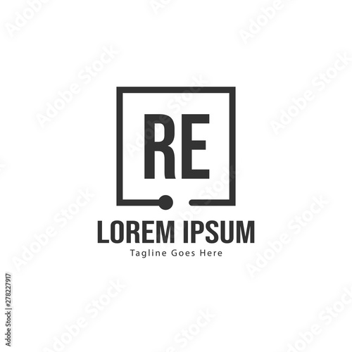 Initial RE logo template with modern frame. Minimalist RE letter logo vector illustration