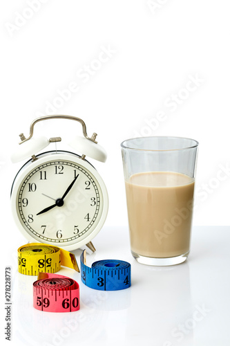 Measuring Tape and Soy Milk Healthy food background
