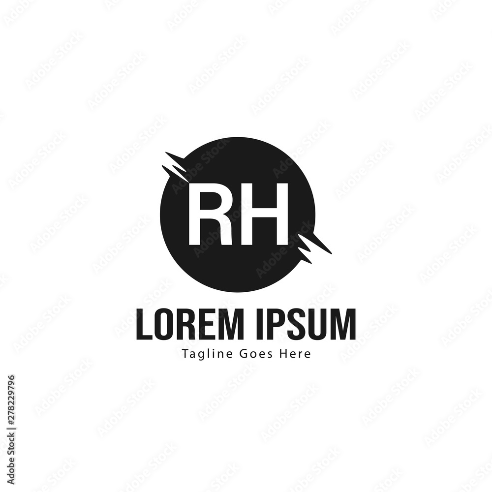 Initial RH logo template with modern frame. Minimalist RH letter logo vector illustration