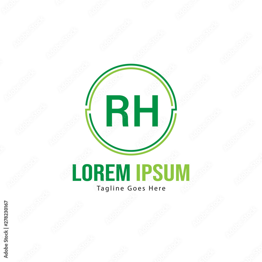Initial RH logo template with modern frame. Minimalist RH letter logo vector illustration
