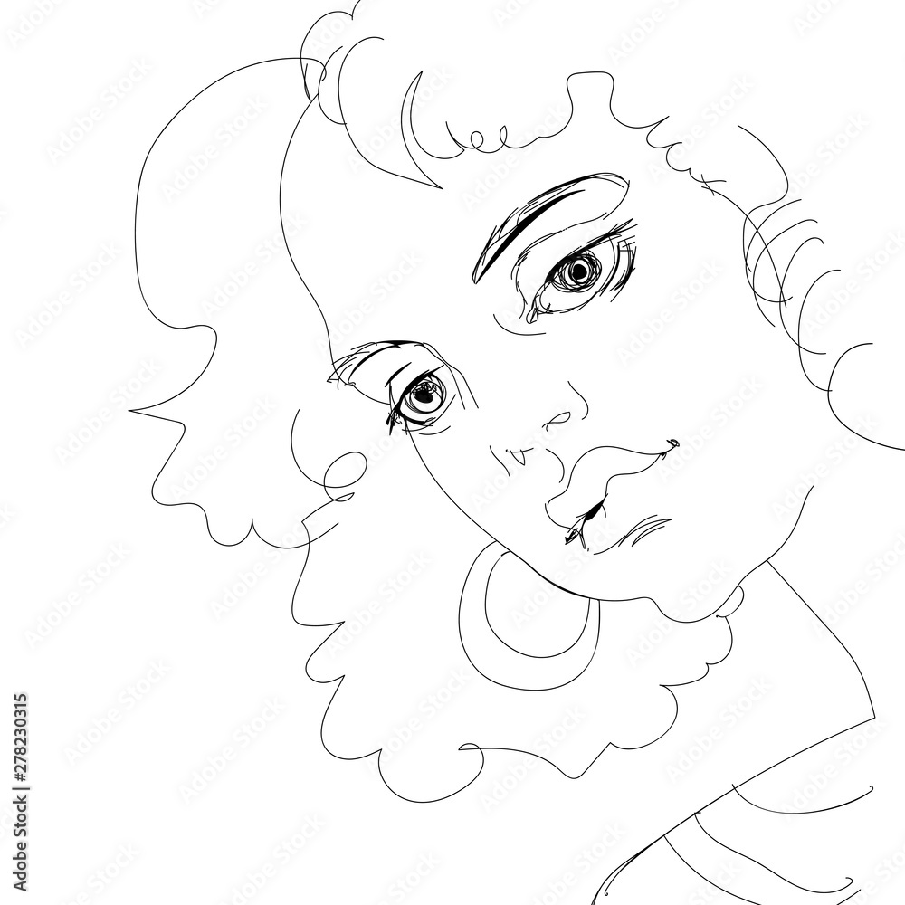 Obraz premium a sketch of a portrait of an imaginary charming young girl with lush hair