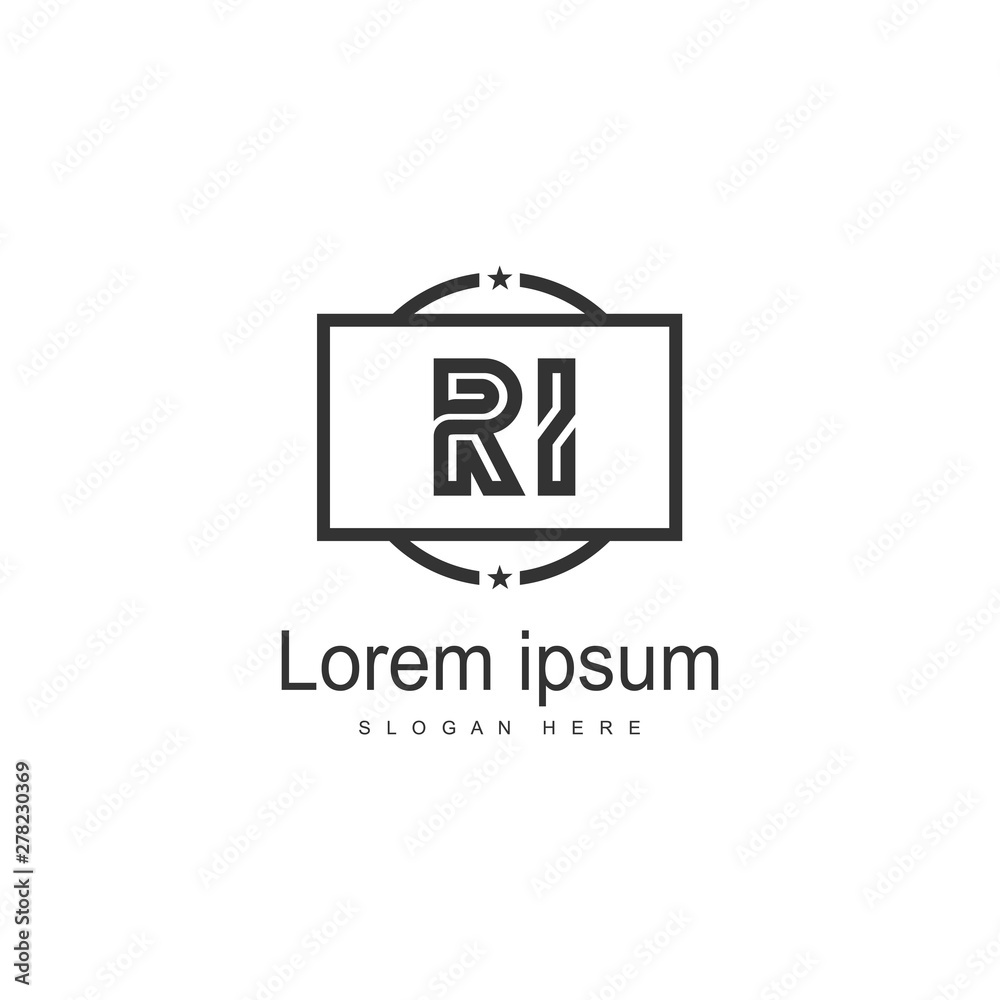 Initial RI logo template with modern frame. Minimalist RI letter logo vector illustration