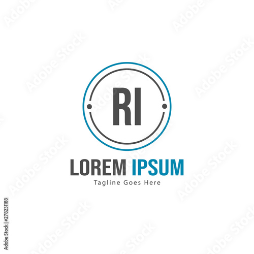 Initial RI logo template with modern frame. Minimalist RI letter logo vector illustration