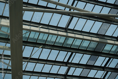 Roof top inside metal structure and mirror bottom see sky