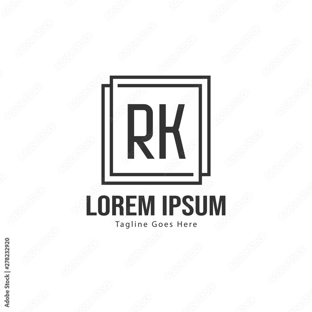 Initial RK logo template with modern frame. Minimalist RK letter logo vector illustration