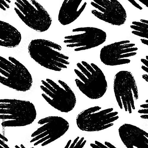 Human hand imprint vector seamless pattern. Palm trace hand drawn ink brush texture.