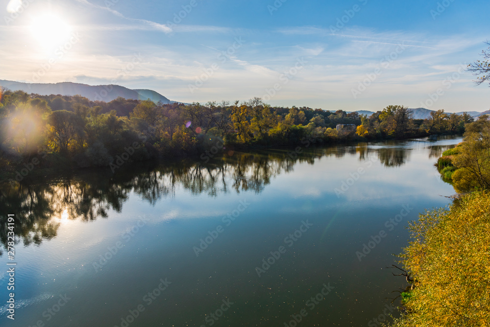 Autumn landscape with  Mures river