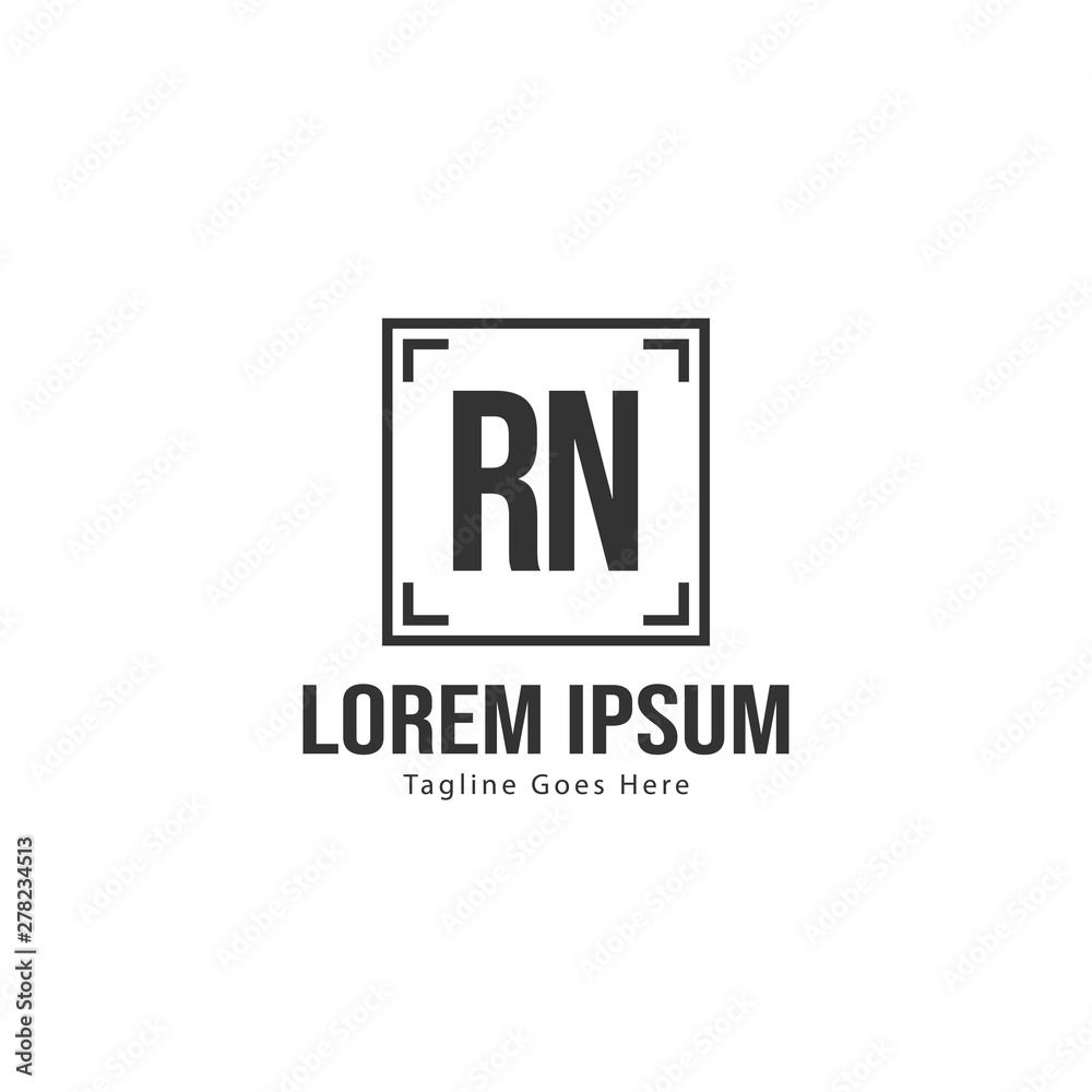 Initial RN logo template with modern frame. Minimalist RN letter logo vector illustration