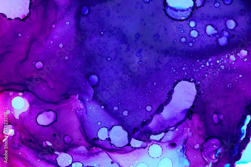 Creative colorful fluid hand drawn painting. Purple smudges watercolor splatters  decorative blurry texture.