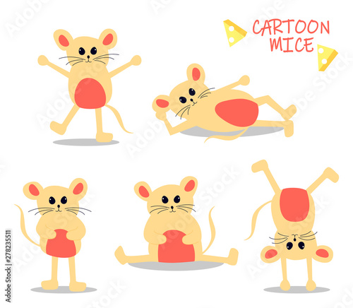 Vector illustration with cute cartoon mice - symbol of the Chinese new year 2020. Art can be used for holiday invitation  postcard  poster  packing.