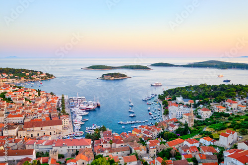 Beautiful view of evening Hvar city on Hvar island, Croatia photo