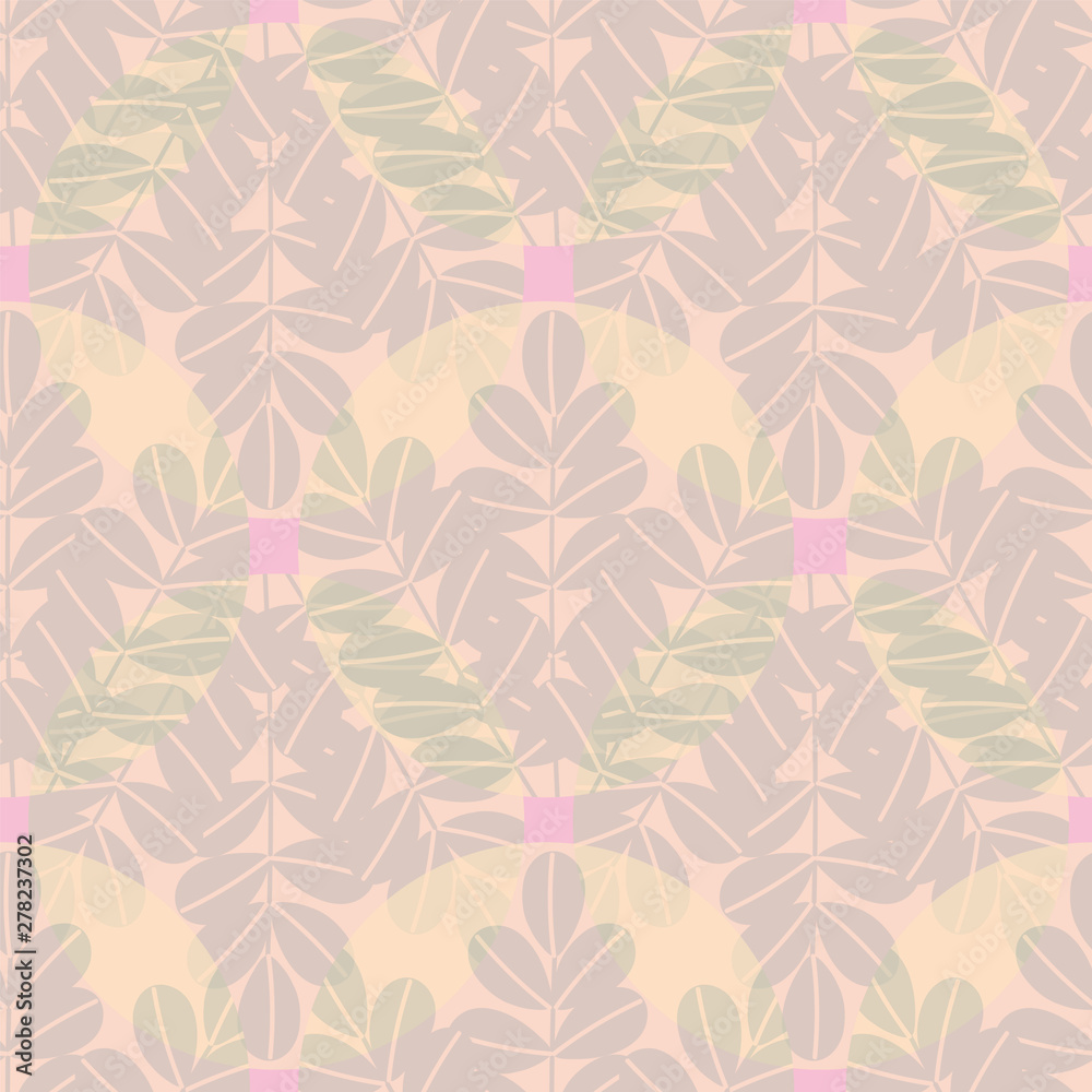 A seamless vector pattern with pale leaves shapes. Surface print design.