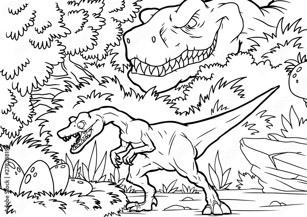 Obraz premium Cartoon tyrannosaurus coloring book