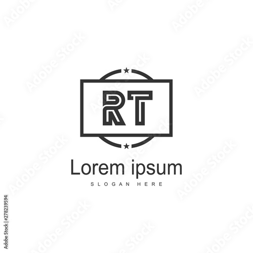 Initial RT logo template with modern frame. Minimalist RT letter logo vector illustration
