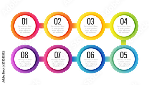 Colorful presentation template with circle steps elements. Timeline diagram.