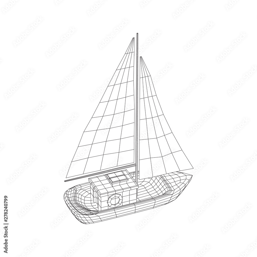 Yacht or sail boat. Luxury yacht race, sea sailing regatta concept. Wireframe low poly mesh vector illustration Yacht or sail boat. Luxury yacht race, sea sailing regatta concept. Wireframe low poly mesh vector illustration