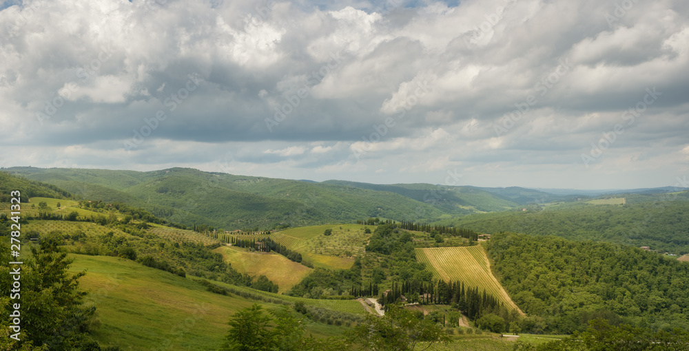 Panoramic beautiful view of Radda in Chianti province of Siena, Tuscany, Italy