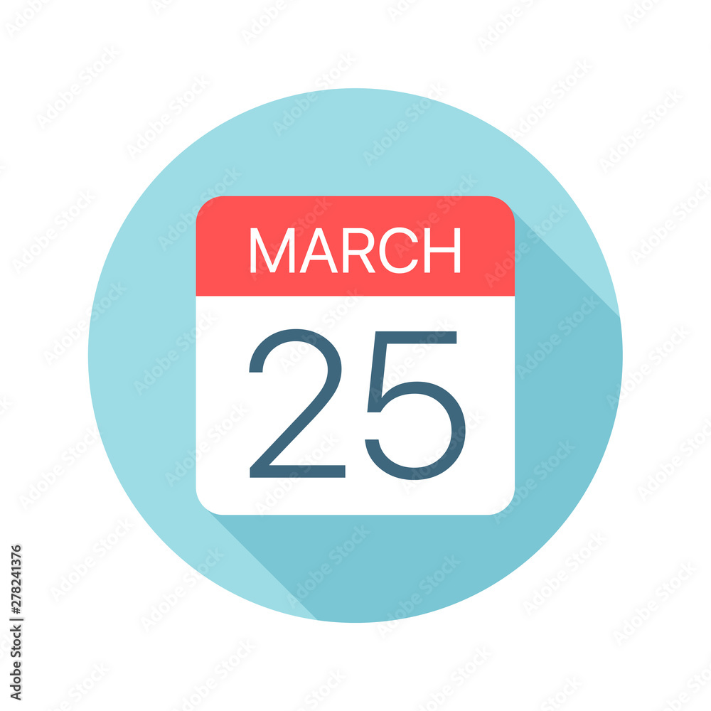 March 25 - Calendar Icon. Vector illustration of one day of month March 25 - Calendar Icon. Vector illustration of one day of month