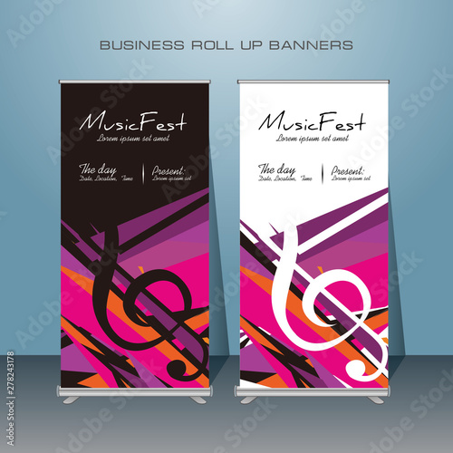 Music Festival Vertical Banner Design,  Signboard Advertising Brochure Flyer Template Vector X-banner, roll up banner for music event.