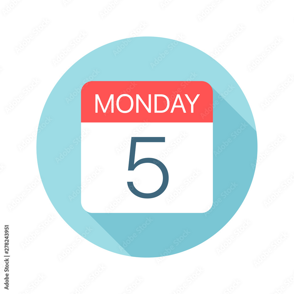 Monday 5 - Calendar Icon. Vector illustration of one day of week
