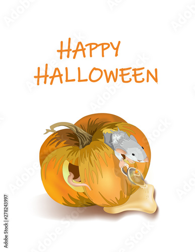 Vector image of a rat getting out of a pumpkin