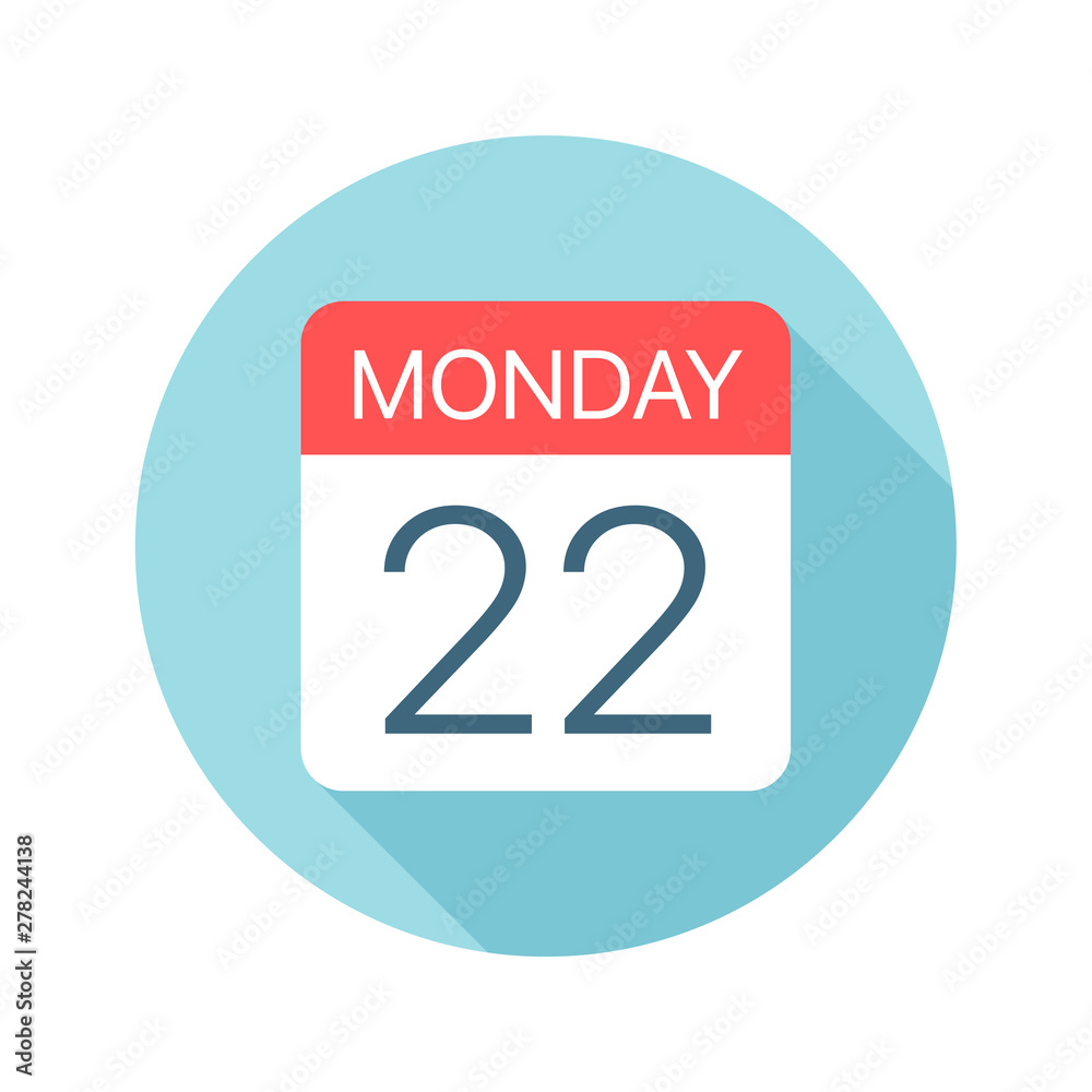 Monday 22 - Calendar Icon. Vector illustration of one day of week