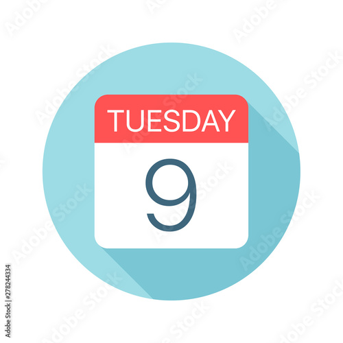 Tuesday 9 - Calendar Icon. Vector illustration of one day of week