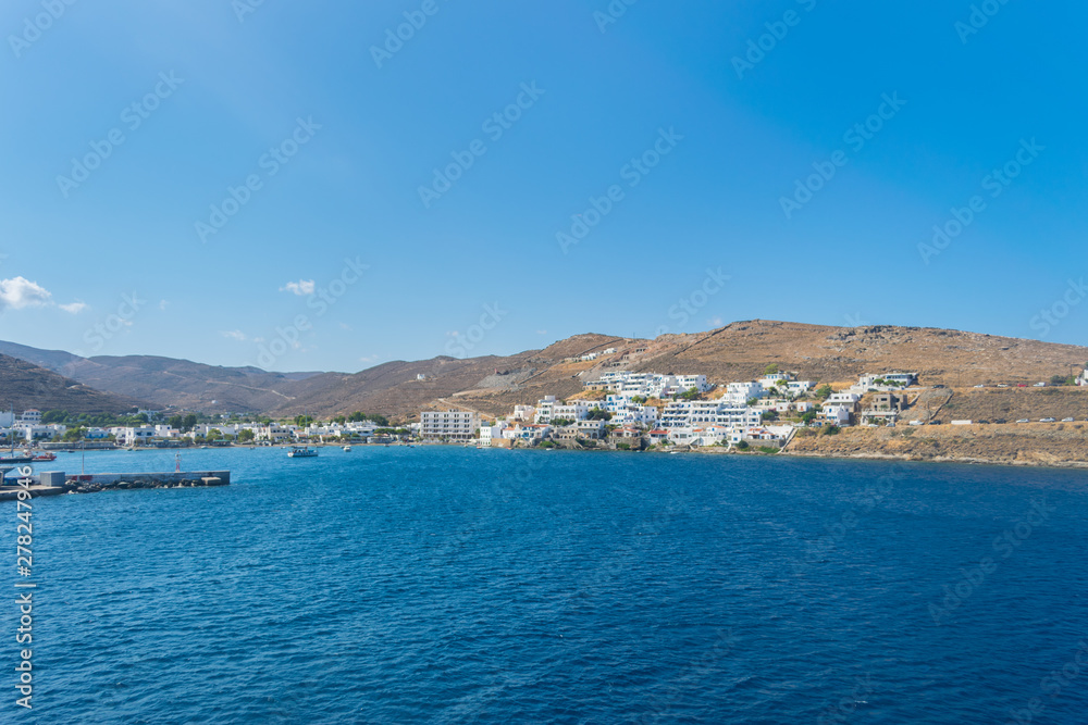 Port of Kythnos aegean island in Cyclades, Greece 