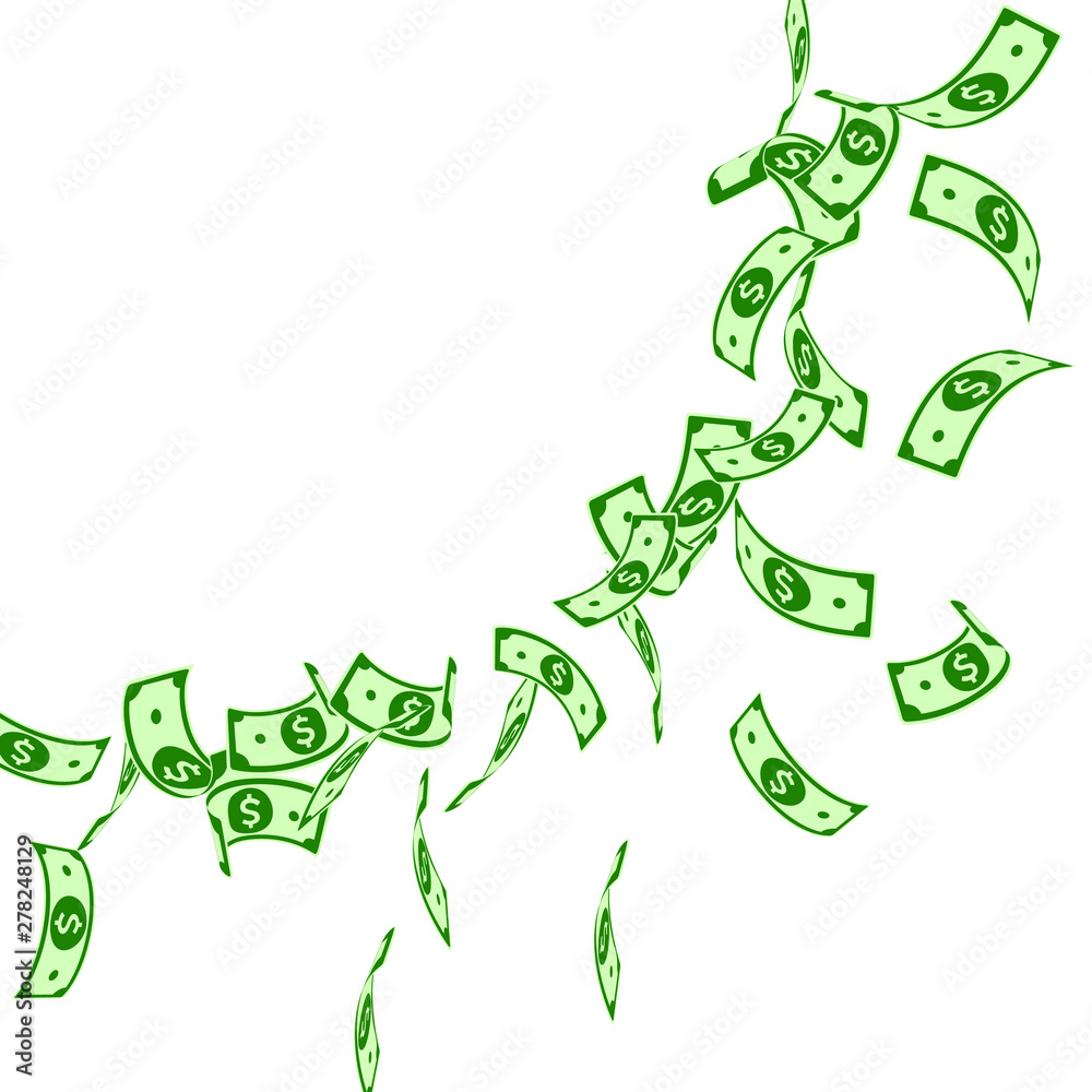 Fototapeta premium American dollar notes falling. Floating USD bills 