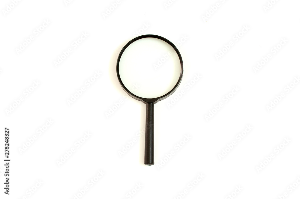 black magnifying glass on white background black magnifying glass on white background
