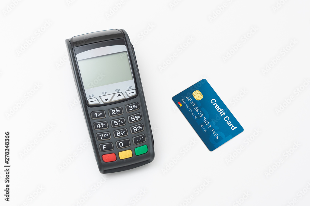 Credit card terminal on white background Credit card terminal on white background