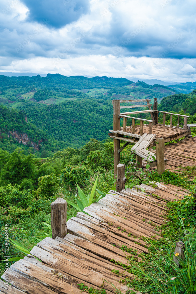 Wooden Viewpoint With Mountain View
