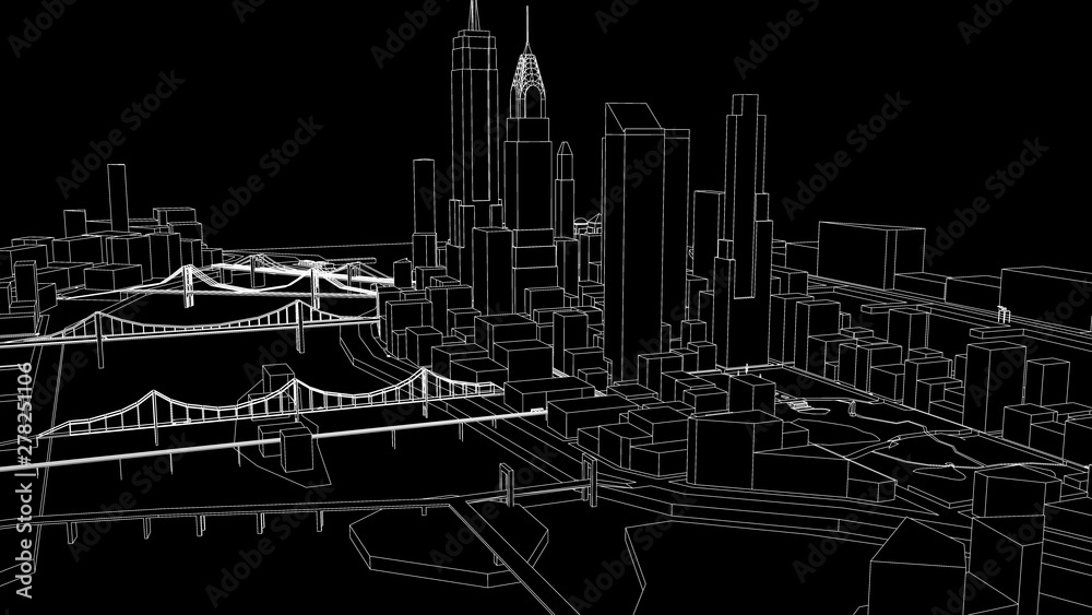 Fototapeta premium Drawing Aerial view New York city 