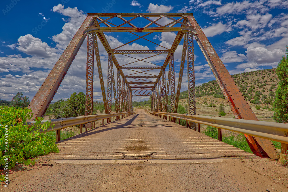 A center closeup of the old trestle bridge that crosses Walnut Creek along Williamson Valley Road in northern Arizona just south of Seligman.