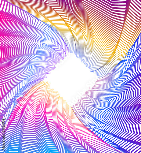 Abstract linear textured vector art background for design, psycho hypnotic futuristic 3d space inside the box or room. Fantastic psychedelic trendy modern op art, optical dimensional illusion.