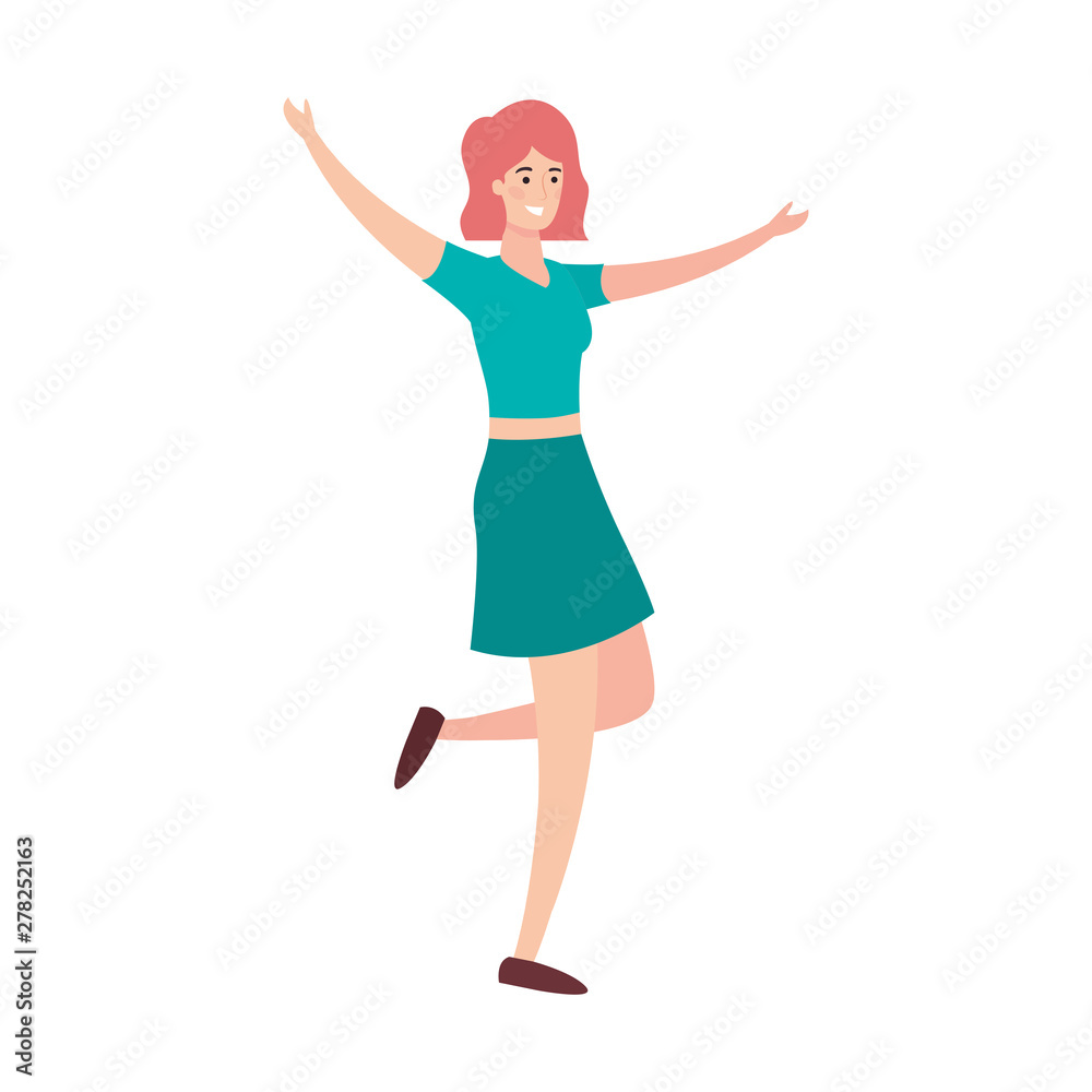 woman happy young character on white background woman happy young character on white background