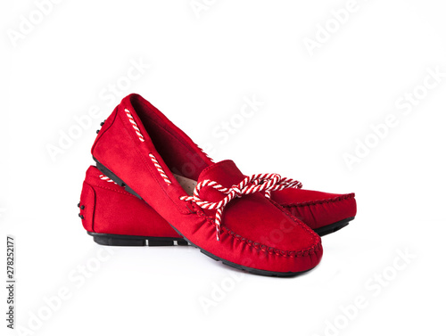 Red loafers isolated on white background