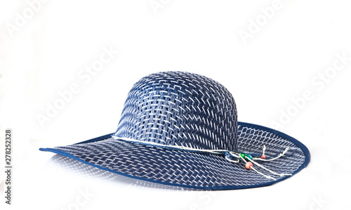 Blue sun hat isolated on white background. 