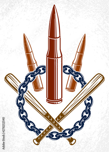 Bullets and guns vector emblem of Revolution and War, logo or tattoo, anarchy and chaos concept, criminal and gangster style, social tension theme.