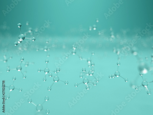 Science blue background with molecules, 3D render - high bio technologies.