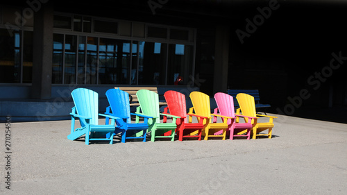 Canvas Print Row of colorful chairs near ferry harbor in Toronto