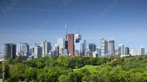TORONTO / CANADA - JUNE 22. 2019: Toronto Skyline from Riverdale park,Toronto has the second-highest percentage of constant foreign-born population among world cities.