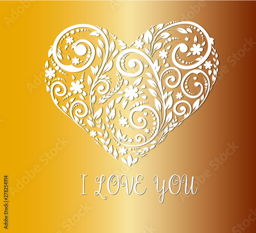 I love you floral heart on golden background