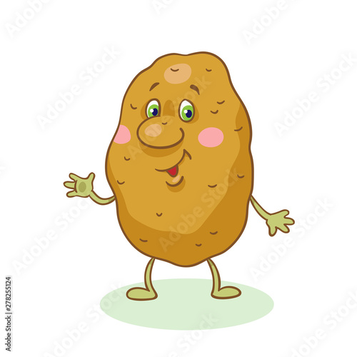 Cute young potato in cartoon style. Isolated on white background. Vector illustration.