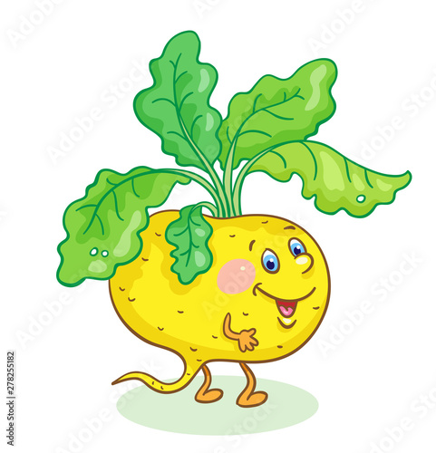  Funny  yellow turnip in cartoon style. Isolated on white background.