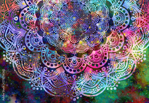 Abstract mandala graphic design and watercolor digital art painting for ancient Fototapet