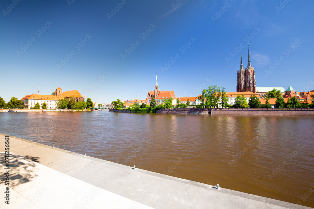 Wroclaw, River boulevards and view of the old city