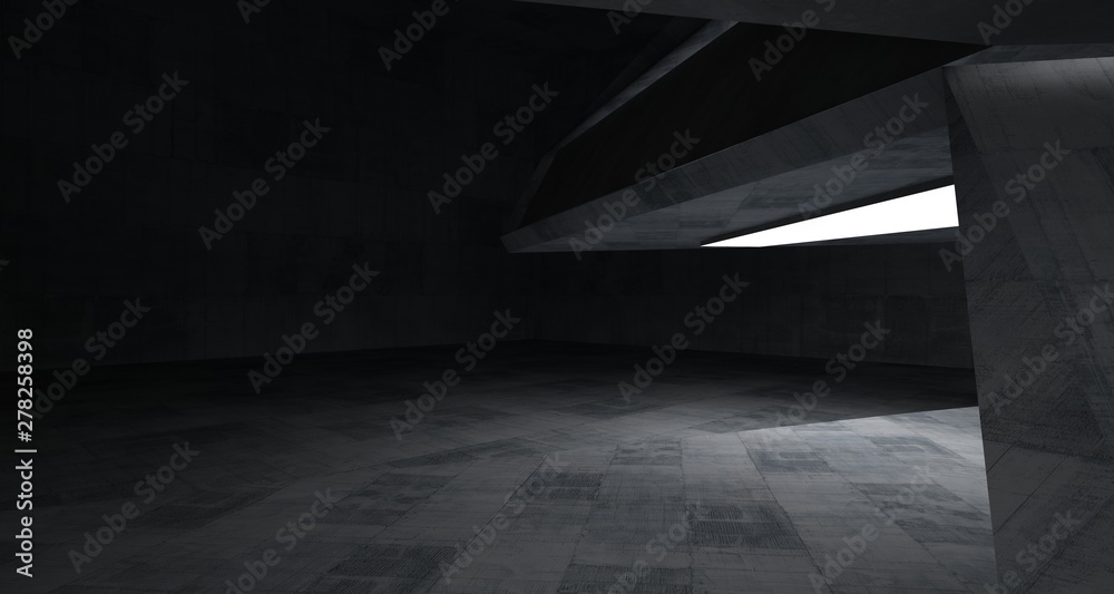 Abstract architectural concrete interior of a minimalist house with neon lighting. 3D illustration and rendering. Abstract architectural concrete interior of a minimalist house with neon lighting. 3D illustration and rendering.