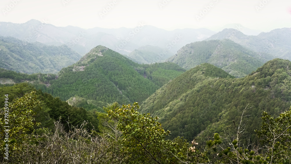 Green hills in Hongu area on the Kumano Kodo trail Japan